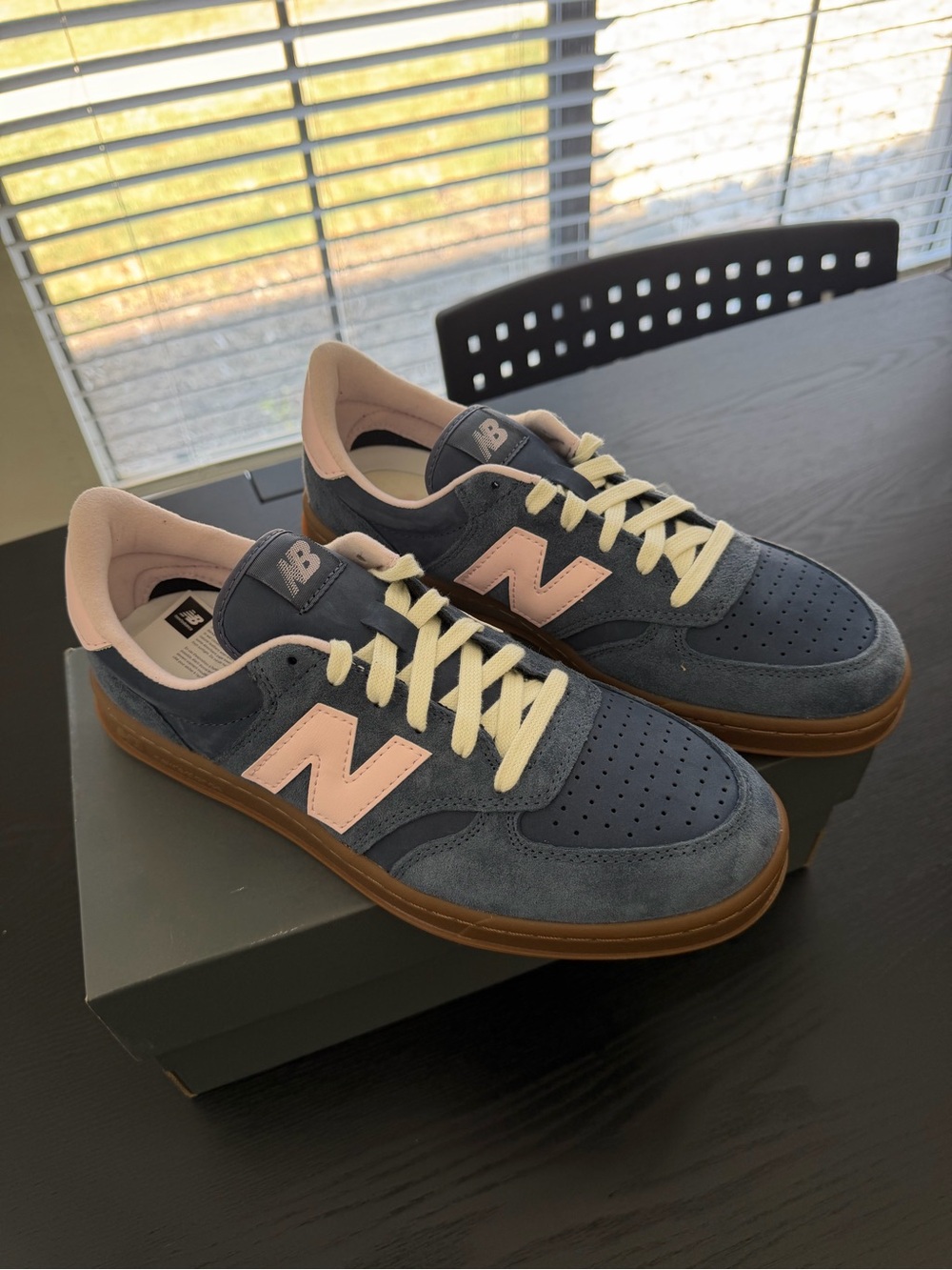New Balance Men’s Navy Suede Sneakers with Pink N Logo